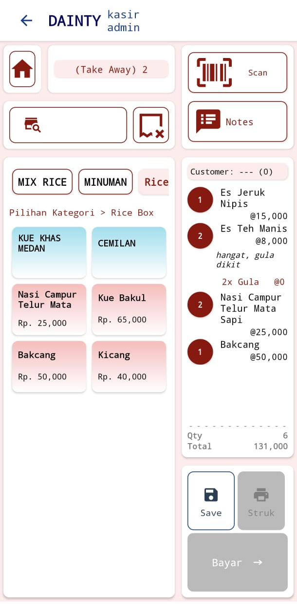 Input Pesanan Kasir