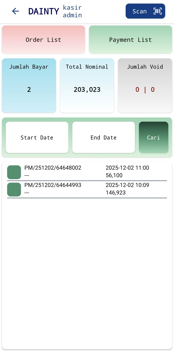 Riwayat Order Dainty POS
